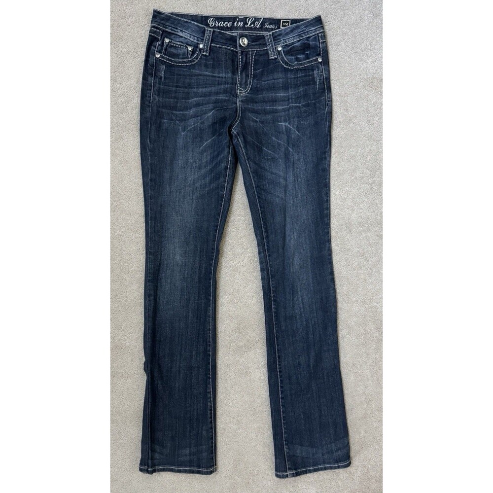 Grace in L.A. Jeans – Rhinestone Embellished Dark Wash Bootcut, Size 8M